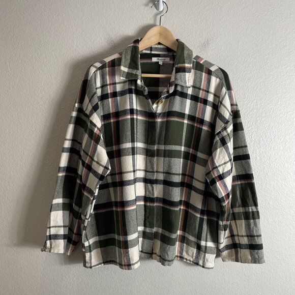 Madewell Womens Large Green Flannel Sunday Shirt in Bromley Plaid Top - Picture 2 of 8